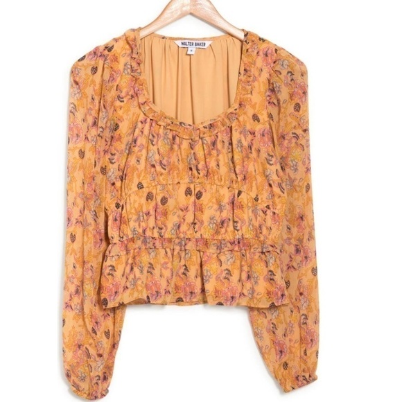 WALTER Baker Myka Floral Tiered Crinkle Chiffon Top - Size Medium, NWT - Picture 1 of 7
